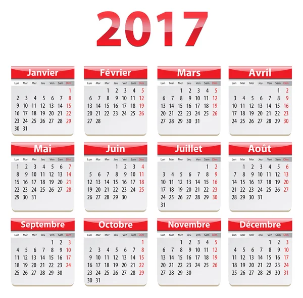 Французький календар 2017 — стоковий вектор
