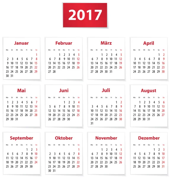 2017 tyska kalender — Stock vektor