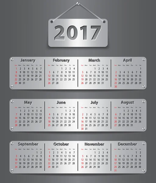 2017 Calendario inglés _ tablet — Archivo Imágenes Vectoriales