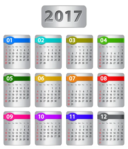 Calendrier 2017 avec autocollants colorés — Image vectorielle