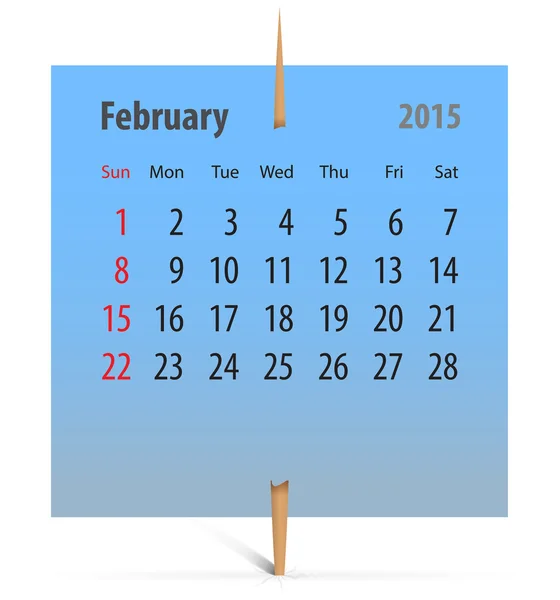 Calendar 2014 February notepaper — Stock Vector