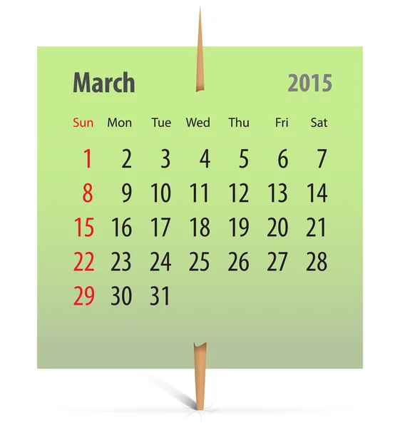 3 月 2014年のカレンダー — ストックベクタ
