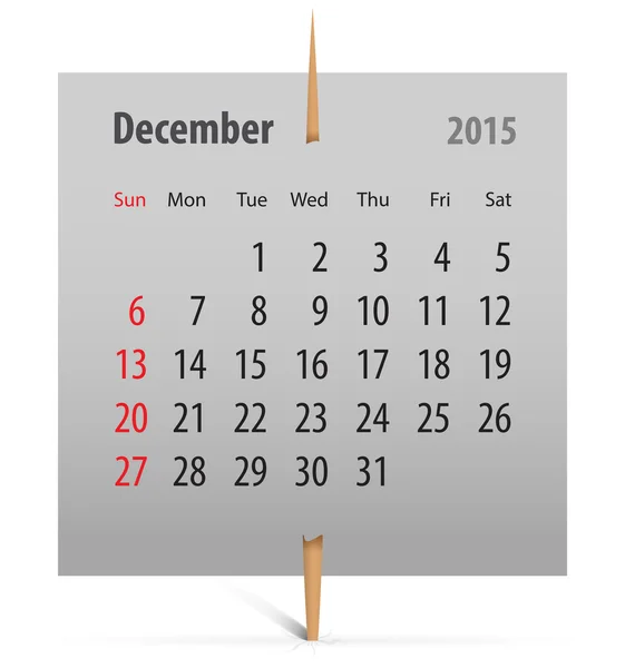 Calendar for December 2015 — Stock Vector