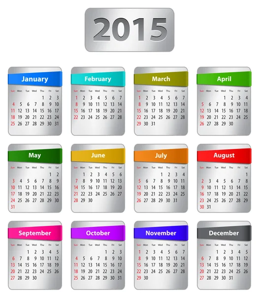 Calendário inglês 2015 — Vetor de Stock