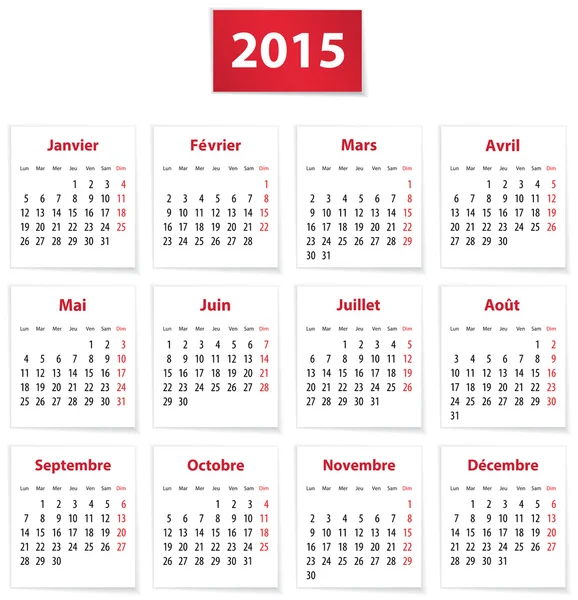 Calendário francês 2015 — Vetor de Stock