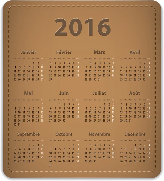 Calendário francês 2016 — Vetor de Stock