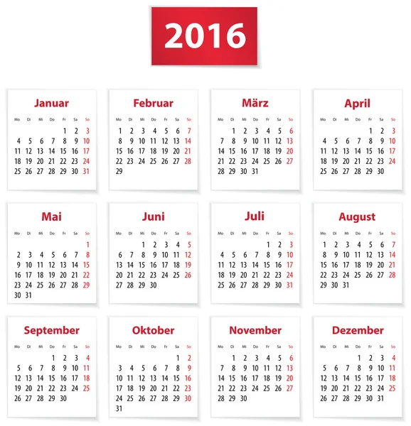 2016 German calendar — Stock Vector