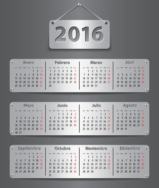 2016 spanska kalendern — Stock vektor