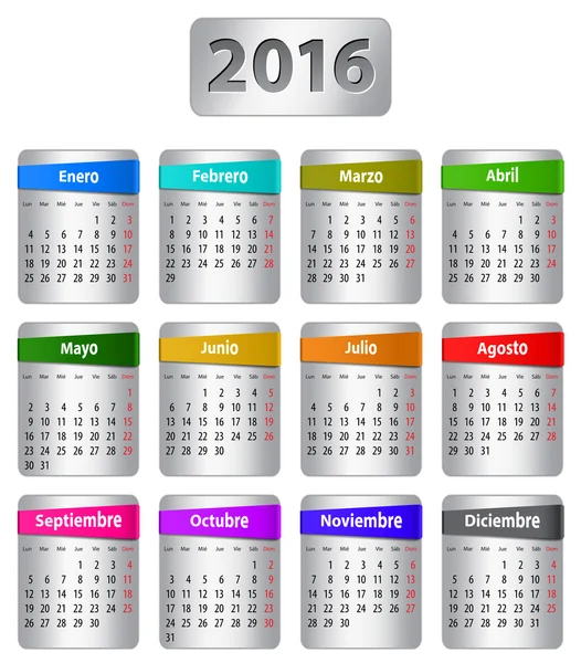 2016 Spanish calendar — Stock Vector