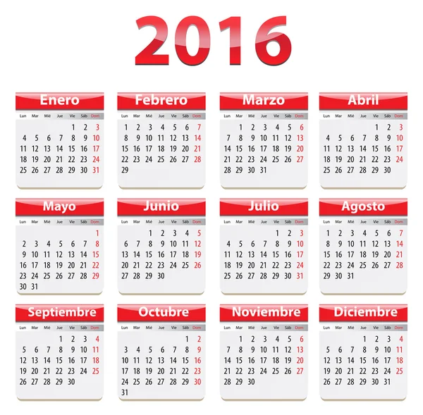 2016 calendário espanhol — Vetor de Stock