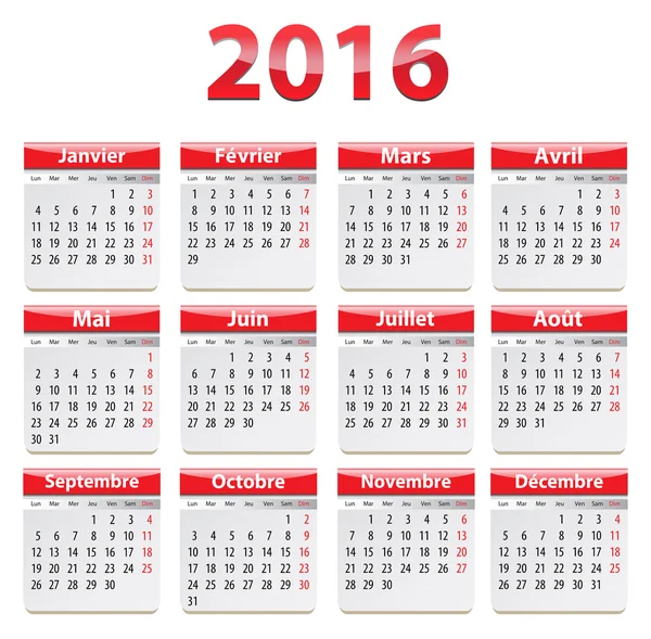 2016 fransk kalender — Stock vektor