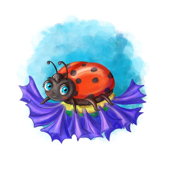 Illustration Pour Enfants Dans Style Numérique Coccinelle Dessin Animé Insecte — Photo