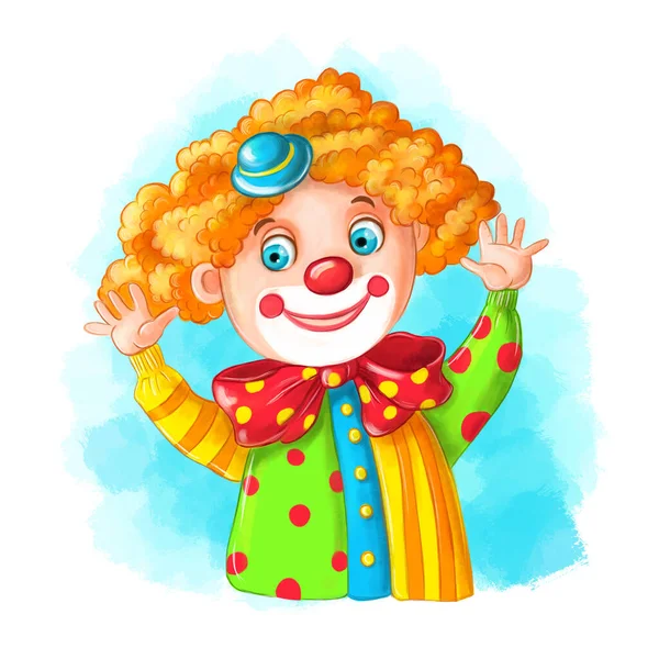 Детская Иллюстрация Мультяшного Образа Клоуна Веселый Клоун Ярком Костюме Парике — стоковое фото