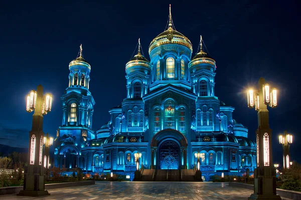 Νότια Πλευρά Του Καθεδρικού Ναού Της Ανάστασης Φωτισμένη Μπλε Χρώμα — Φωτογραφία Αρχείου