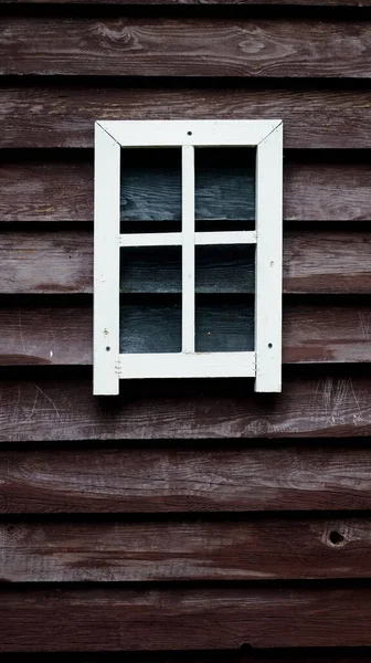 White Wooden Window Frame Dark Wall House — Stock Photo, Image