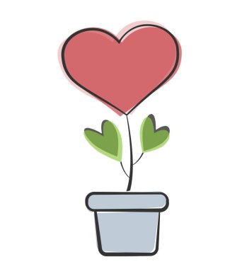 çiçek kabı illüstrasyonunda kalp şeklinde bitki veya çiçek