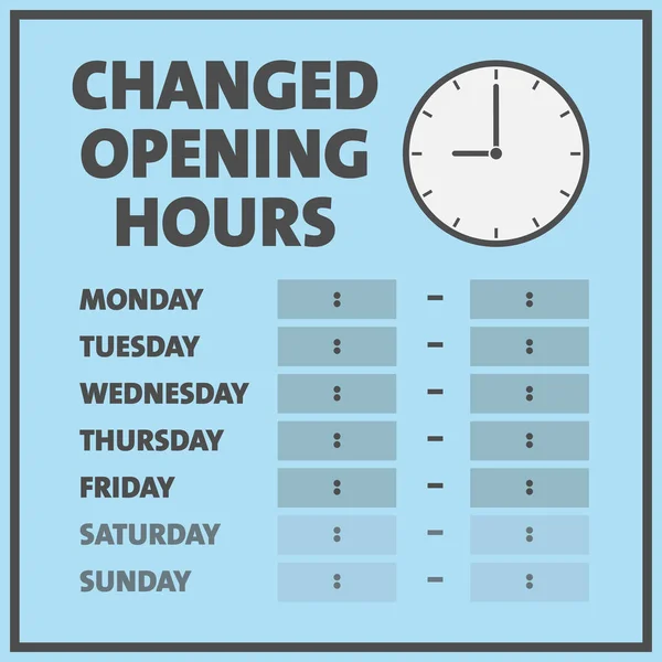Modification des heures d'ouverture ou nouvelles heures d'ouverture signe avec espace de copie — Image vectorielle