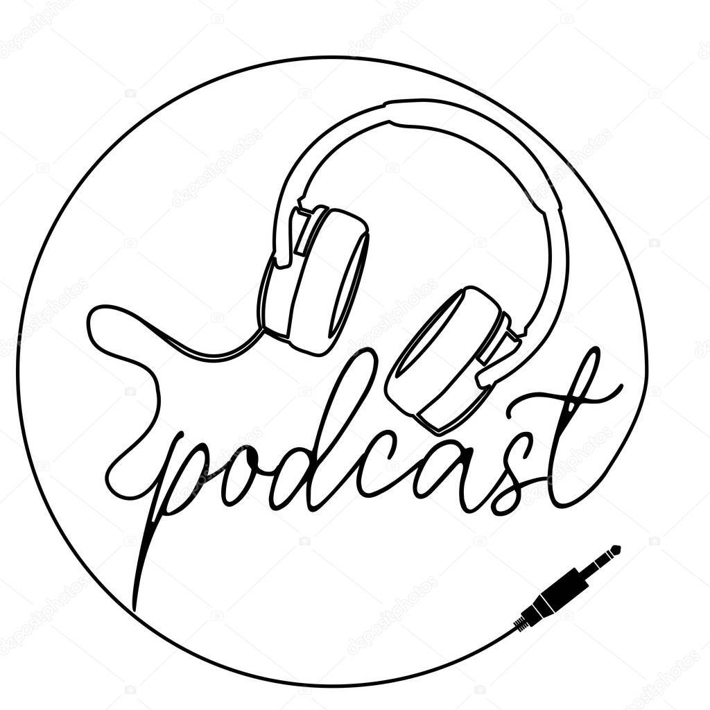 single line podcast logo with headphones