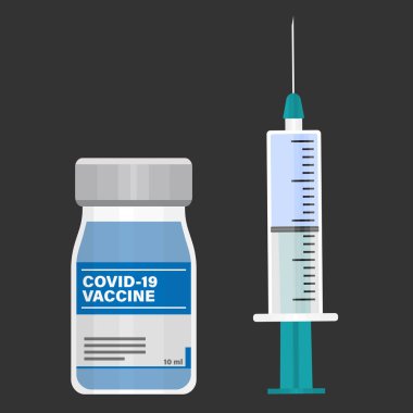 Coronavirus aşısı şişesi ve aşı aşısı olan şırınga.