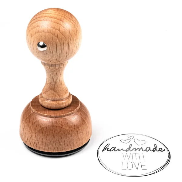 Hecha a mano de madera con sello de goma LOVE — Foto de Stock