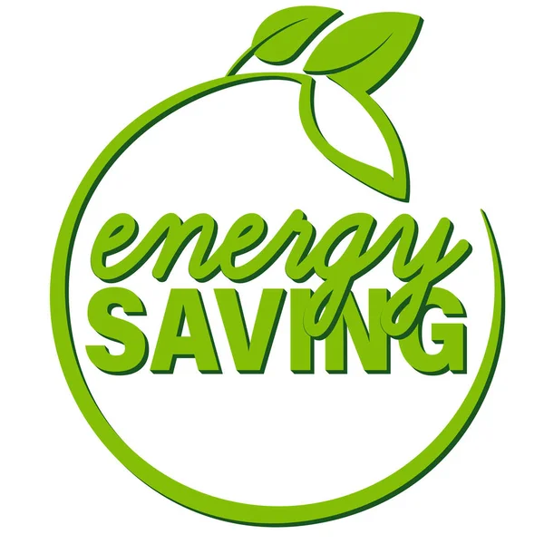 Etiqueta redonda de poupança de energia com folhas — Vetor de Stock