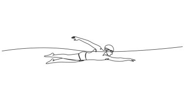 Suyun içinde serbest yüzücü, çizgi çizgisi çizimi resim çizimi