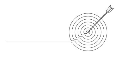 Hedefin tam merkezinde aralıksız ok çizimi, çizgi sanat vektörü illüstrasyonu