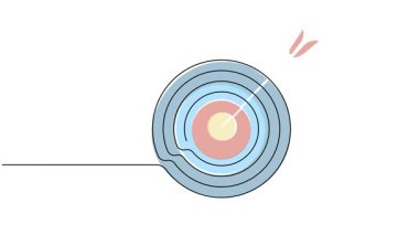 hedefin tam ortasına çizgi çizilmiş renkli sürekli çizgi çizimi, çizgi sanatı animasyonu