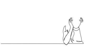 Yüzü ellerinde gömülü endişeli genç bir kadının çizgi çizimleri, çizgi çizimleri.