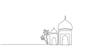 bir camiinin sürekli çizgi çizimi, çizgi sanat animasyonu