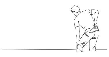 Sırt ağrısından muzdarip bir adamın durmaksızın çizdiği çizgi, sanat vektörü illüstrasyonu