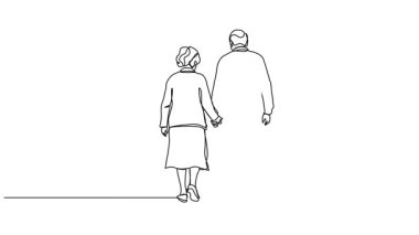 Animasyon çizimleri üst düzey çiftlerin el ele tutuşmaları, çizgi sanatı animasyonları.