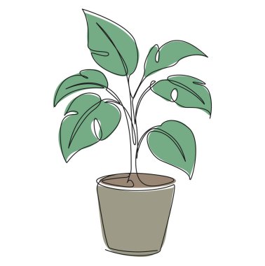 renkli aralıksız çizgili saksı bitkisi çizimi, çizgi sanat vektörü çizimi