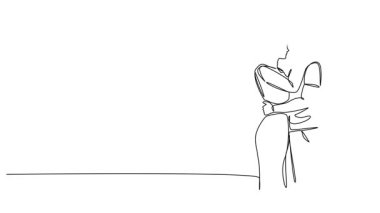 Animasyon çizimleri genç çiftin birbirine sarılıp, birbirlerine baktıkları çizgi çizimleri.