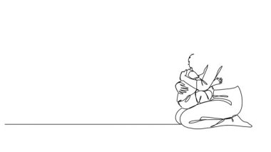 Anasının sürekli çizdiği çizgi. Kucağında oturan üzgün çocuğu rahatlatan çizgi. Sanat animasyonu.