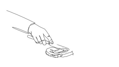 Animasyon çizgileri, bıçak tutan el çizimleri, tereyağını ekmek dilimlerine yaymak, çizgi sanatı animasyonları