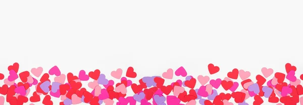 Valentines Day Bottom Border Paper Heart Confetti Top View White — Stock Photo, Image