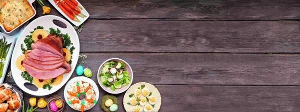 Traditional Easter Ham Dinner View Corner Border Dark Wood Banner — Stock Photo, Image