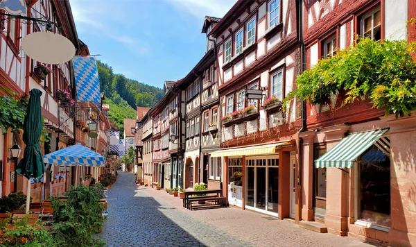 Belle Rue Bordée Bâtiments Traditionnels Colombages Dans Ville Miltenberg Bavière — Photo