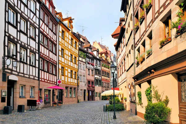 Piękna Ulica Domów Muru Pruskiego Norymberdze Bawaria Niemcy — Zdjęcie stockowe
