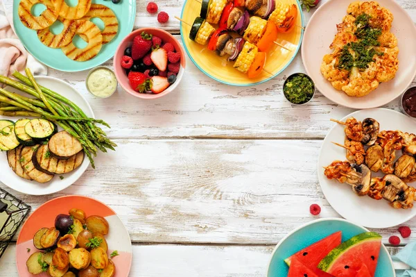 Gezonde Plant Gebaseerde Zomer Bbq Boog Frame Bovenaanzicht Een Witte — Stockfoto