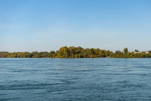 Natural landscape with views of the Angara river and the coastline of Irkutsk. Russia