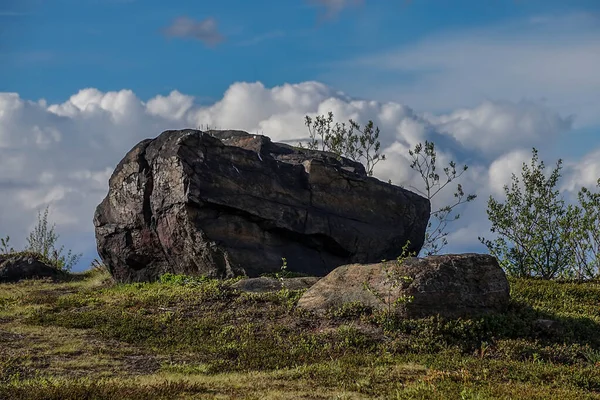 A large rock on a mountain in the tundra. Arctic, Russia