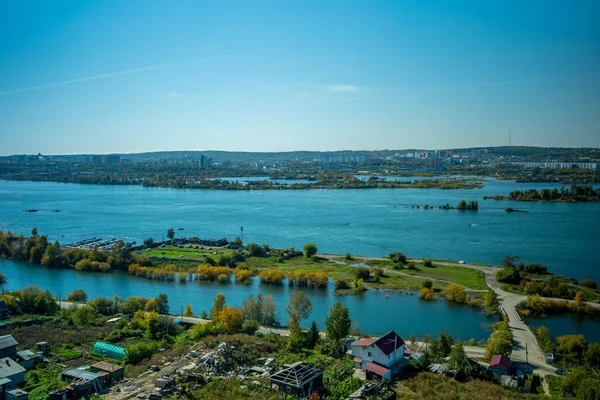 Aerial view of the Angara river. Irkutsk, Russia