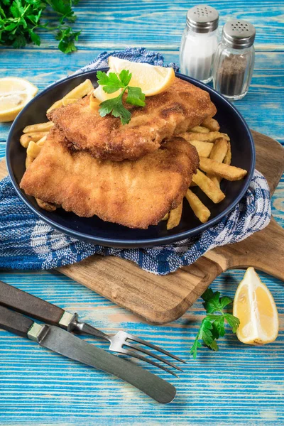 Piece Fried Cod Fries Plate — Stock Photo, Image