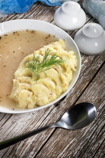 Borscht Branco Puro Servido Com Purê Batatas — Fotografia de Stock