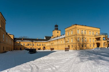 KOSZECIN, POLAND - 17. yüzyılın ilk yarısında inşa edilen Saray, 1953 yılından beri Stanislaw Hadyna 'nın 