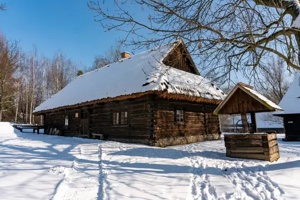 CHORZOW, POLAND - 15 Şubat 2021: Chorzow 'daki Yukarı Silezya Etnoğrafya Parkı.