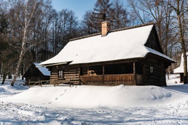 CHORZOW, POLAND - 15 Şubat 2021: Chorzow 'daki Yukarı Silezya Etnoğrafya Parkı.