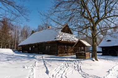 CHORZOW, POLAND - 15 Şubat 2021: Chorzow 'daki Yukarı Silezya Etnoğrafya Parkı.